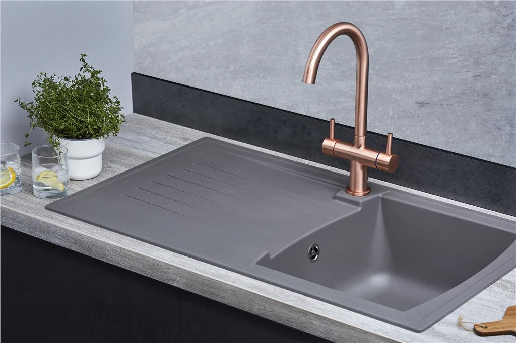 Liquida AR10GR 1 Bowl Composite Reversible Inset Grey Kitchen Sink - GRADED
