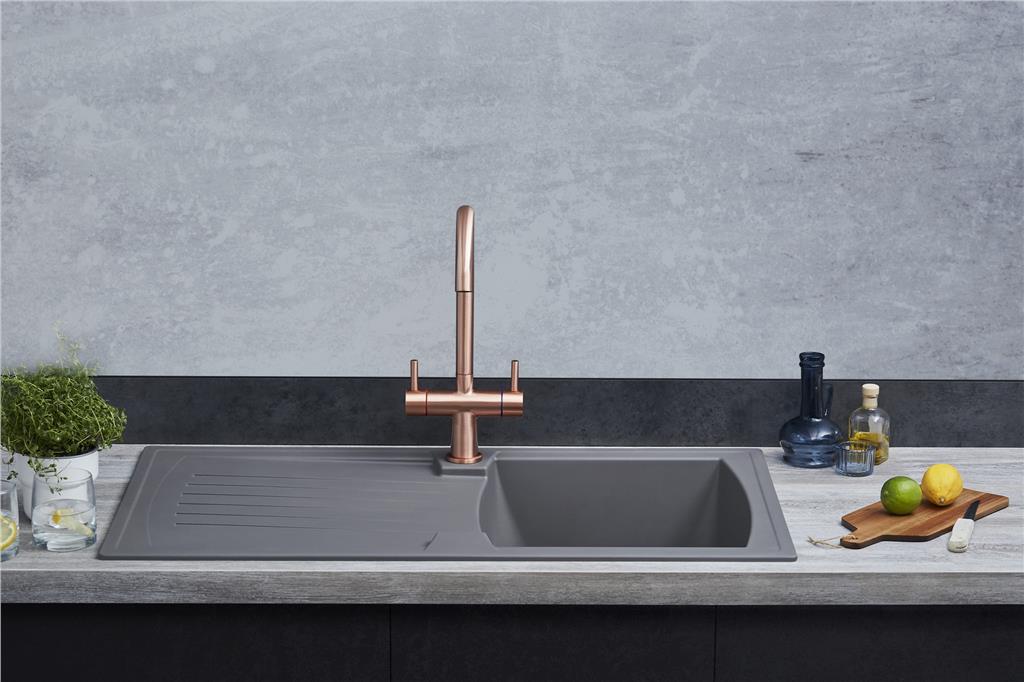 Liquida AR10GR 1 Bowl Composite Reversible Inset Grey Kitchen Sink - GRADED
