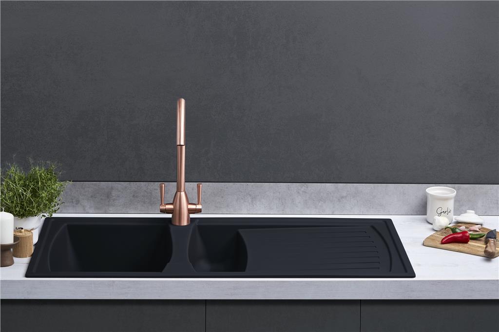 Liquida AR15BL 1.5 Bowl Composite Reversible Inset Black Kitchen Sink With Waste