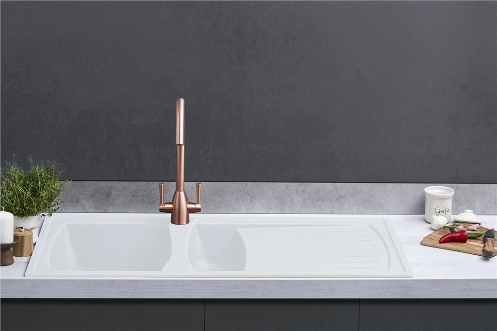Liquida AR15WH 1.5 Bowl Composite Reversible White Kitchen Sink - GRADED