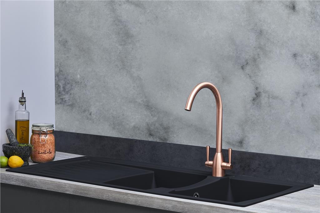 Liquida AR20BL 2.0 Bowl Composite Reversible Inset Black Kitchen Sink - GRADED