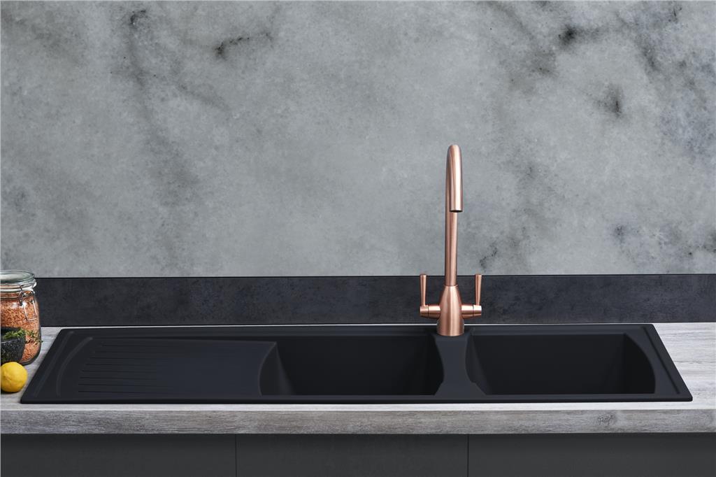Liquida AR20BL 2.0 Bowl Composite Reversible Inset Black Kitchen Sink - GRADED
