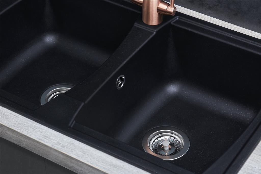 Liquida AR20BL 2.0 Bowl Composite Reversible Inset Black Kitchen Sink - GRADED