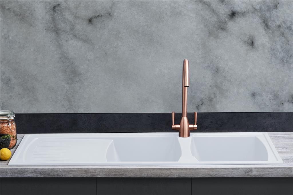 Liquida AR20WH 2.0 Bowl SMC Composite Reversible Inset Large White Kitchen Sink