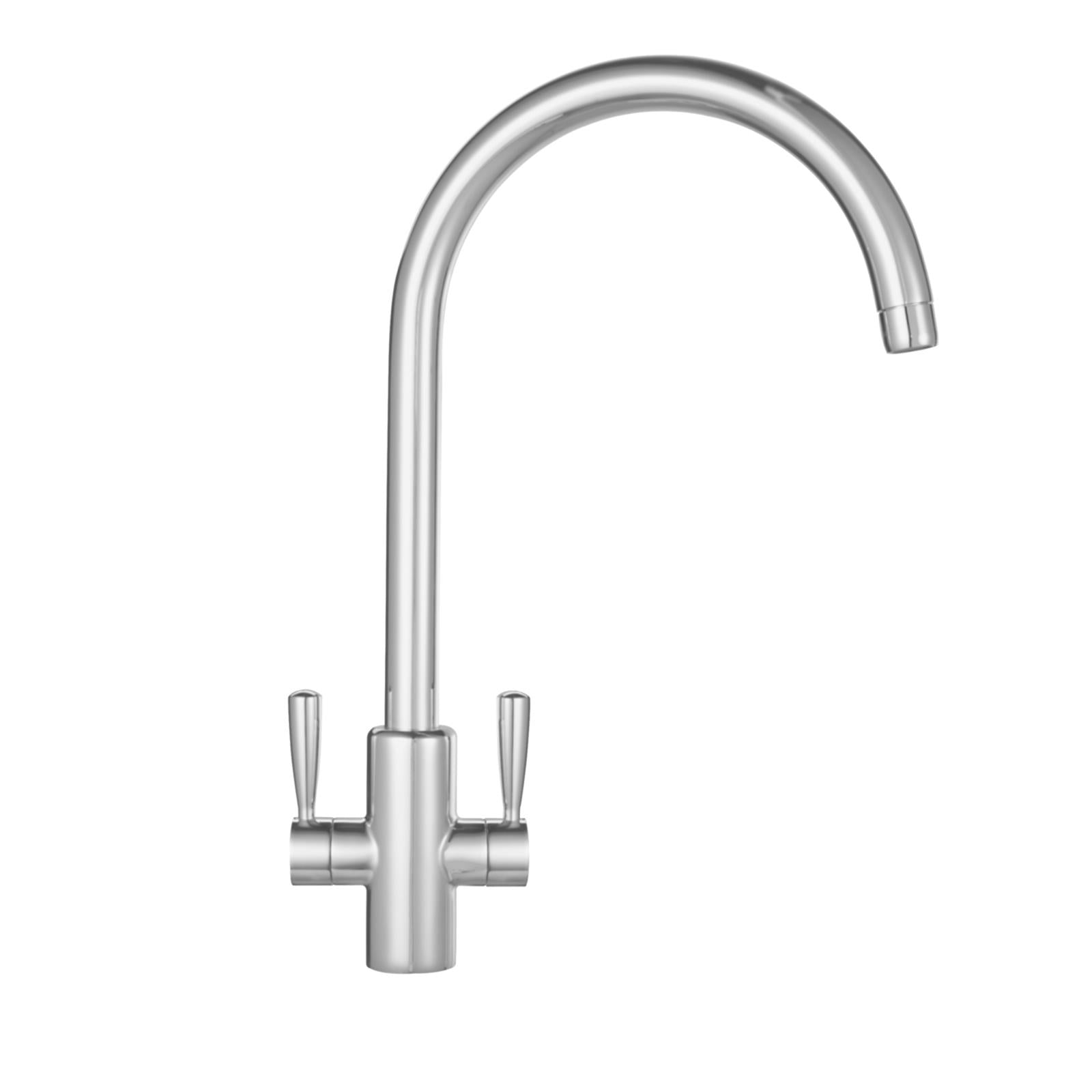 Franke Ascona Swan Neck Swivel Spout Twin Lever Silk Steel Mixer Kitchen Tap