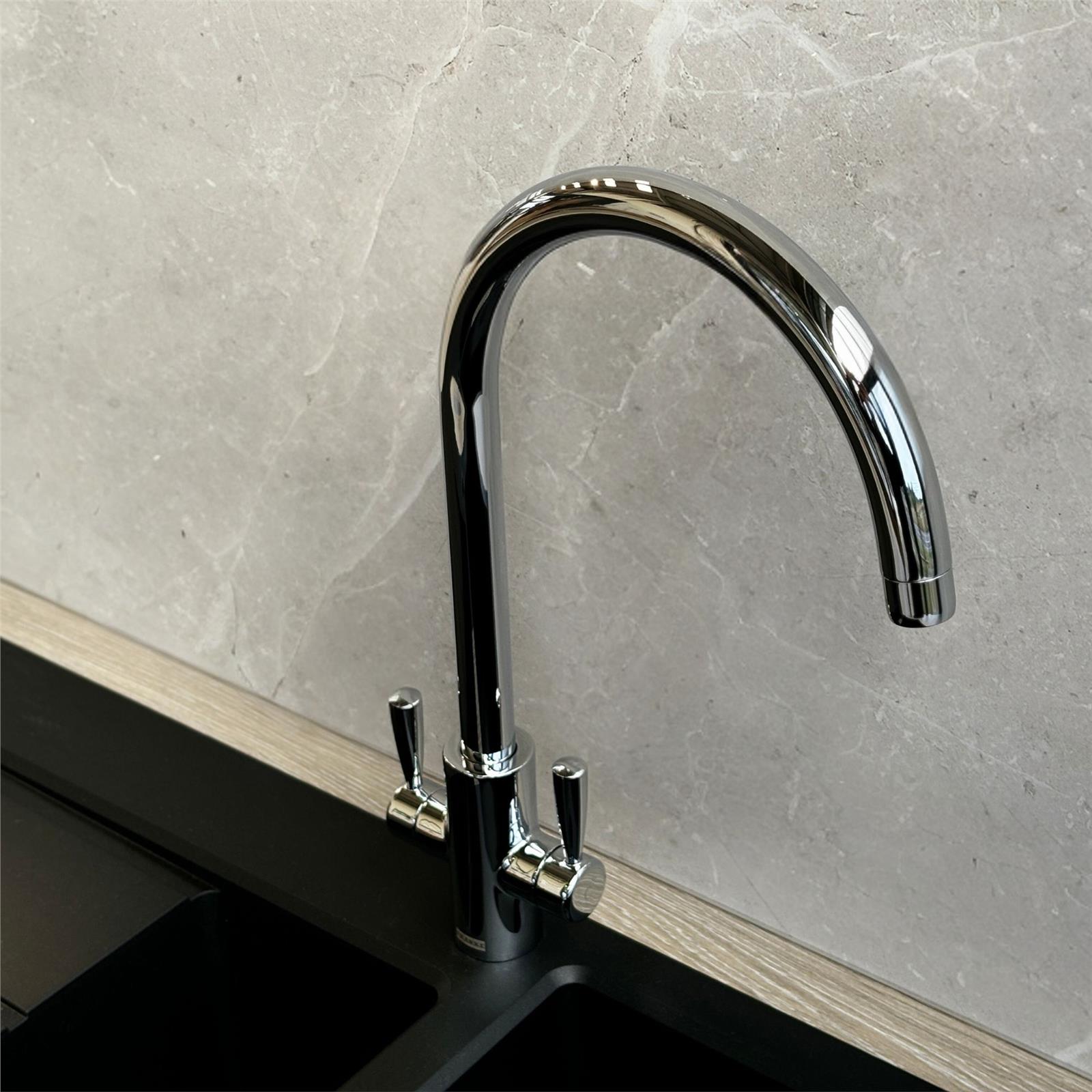 Franke Ascona Swan Neck Swivel Spout Mono Mixer Twin Lever Chrome Kitchen Tap