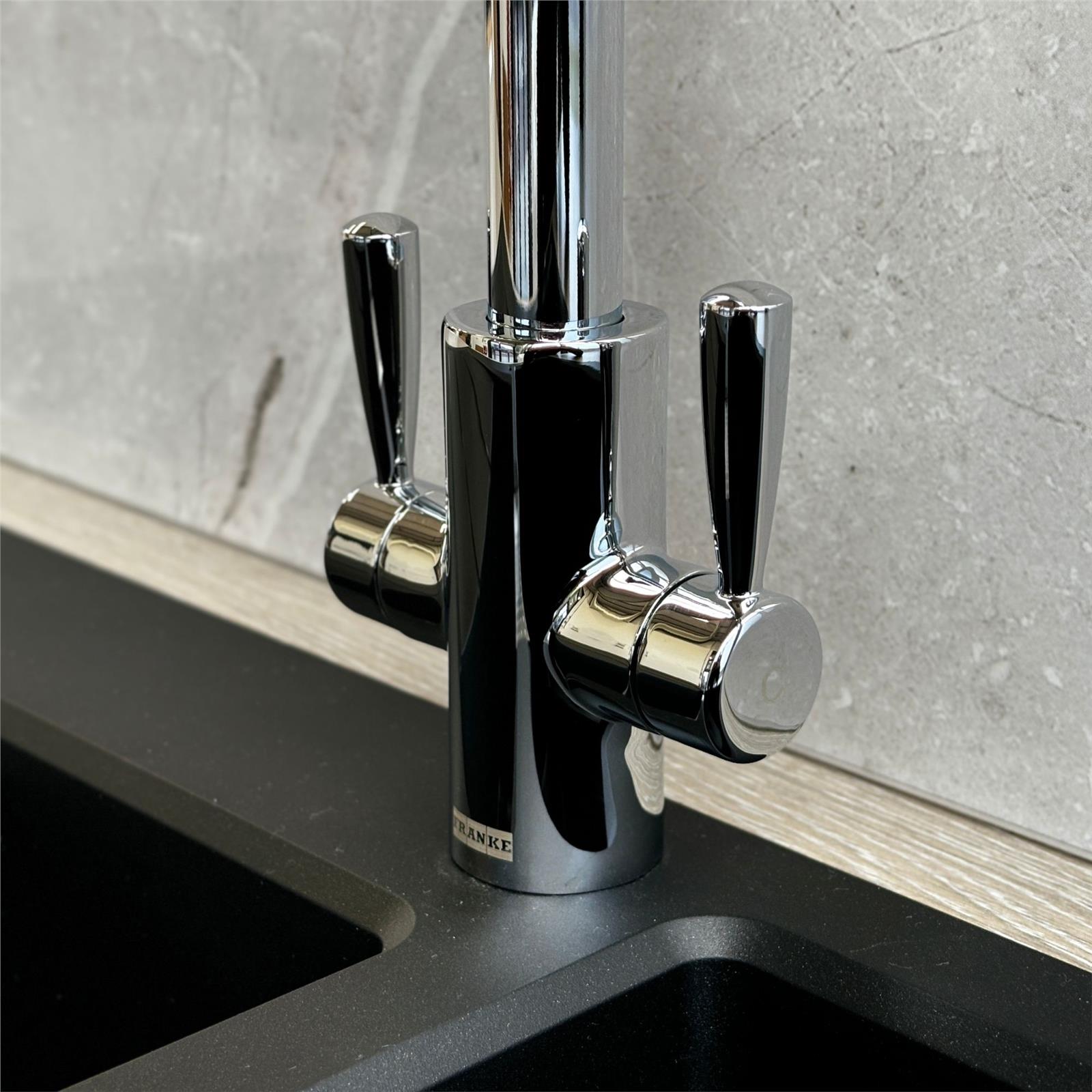 Franke Ascona Swan Neck Swivel Spout Mono Mixer Twin Lever Chrome Kitchen Tap