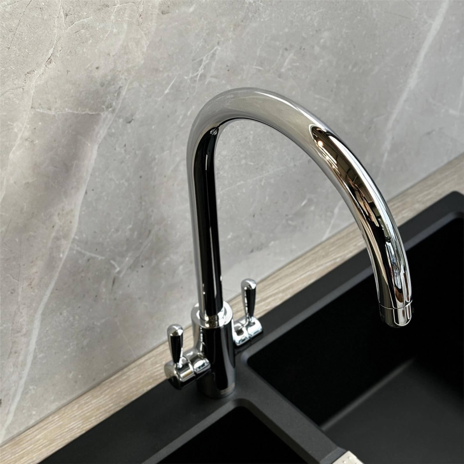 Franke Ascona Swan Neck Swivel Spout Mono Mixer Twin Lever Chrome Kitchen Tap