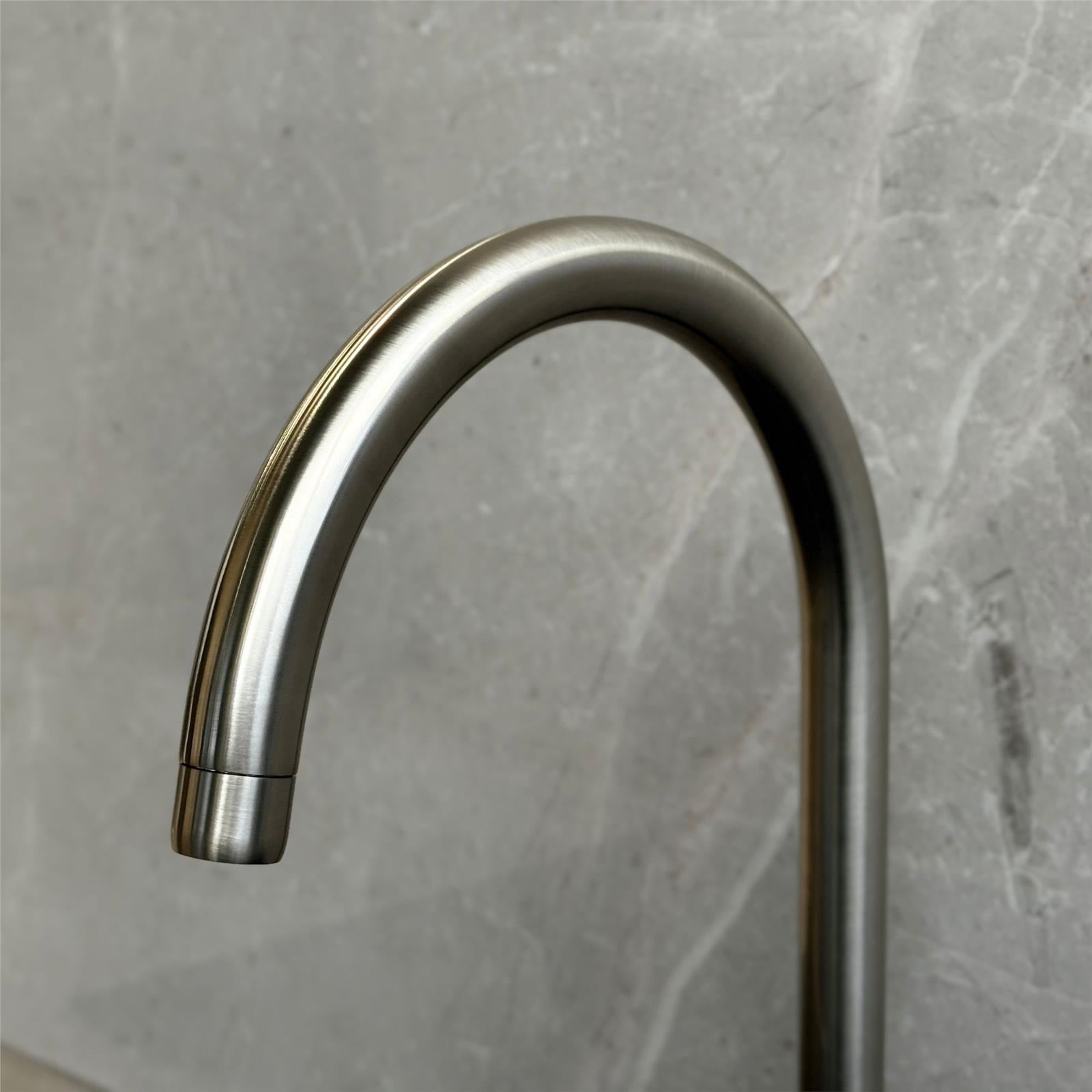 Franke Ascona Swan Neck Swivel Spout Twin Lever Silk Steel Mixer Kitchen Tap