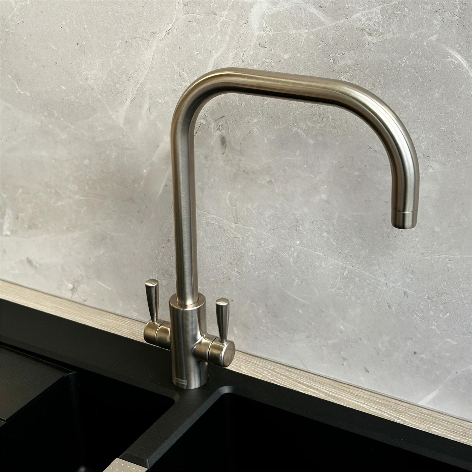 Franke Ascona Silk Steel U Spout Kitchen Tap Twin Lever Swivel Mixer - GRADED