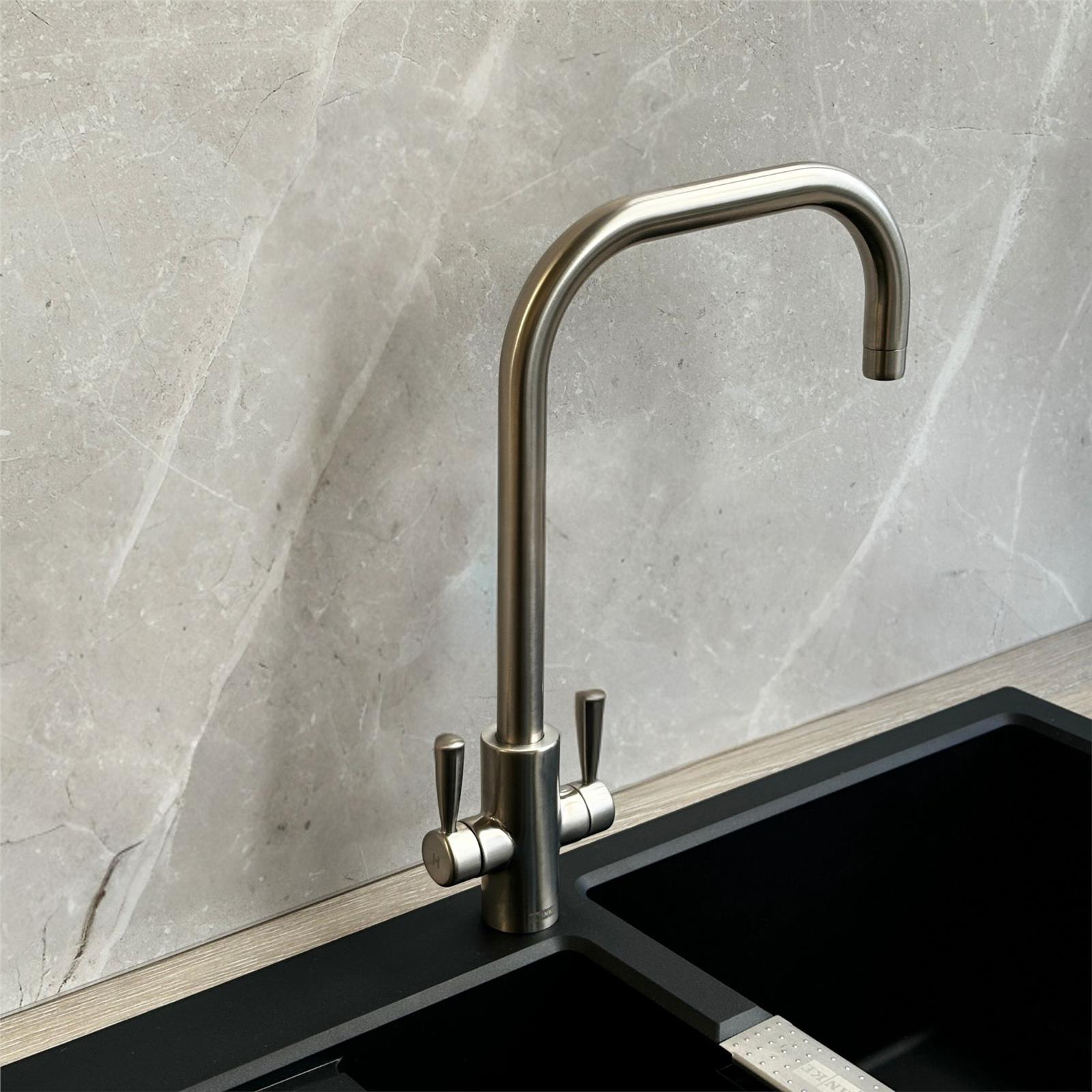 Franke Ascona Silk Steel U Spout Kitchen Tap Twin Lever Swivel Mixer - GRADED