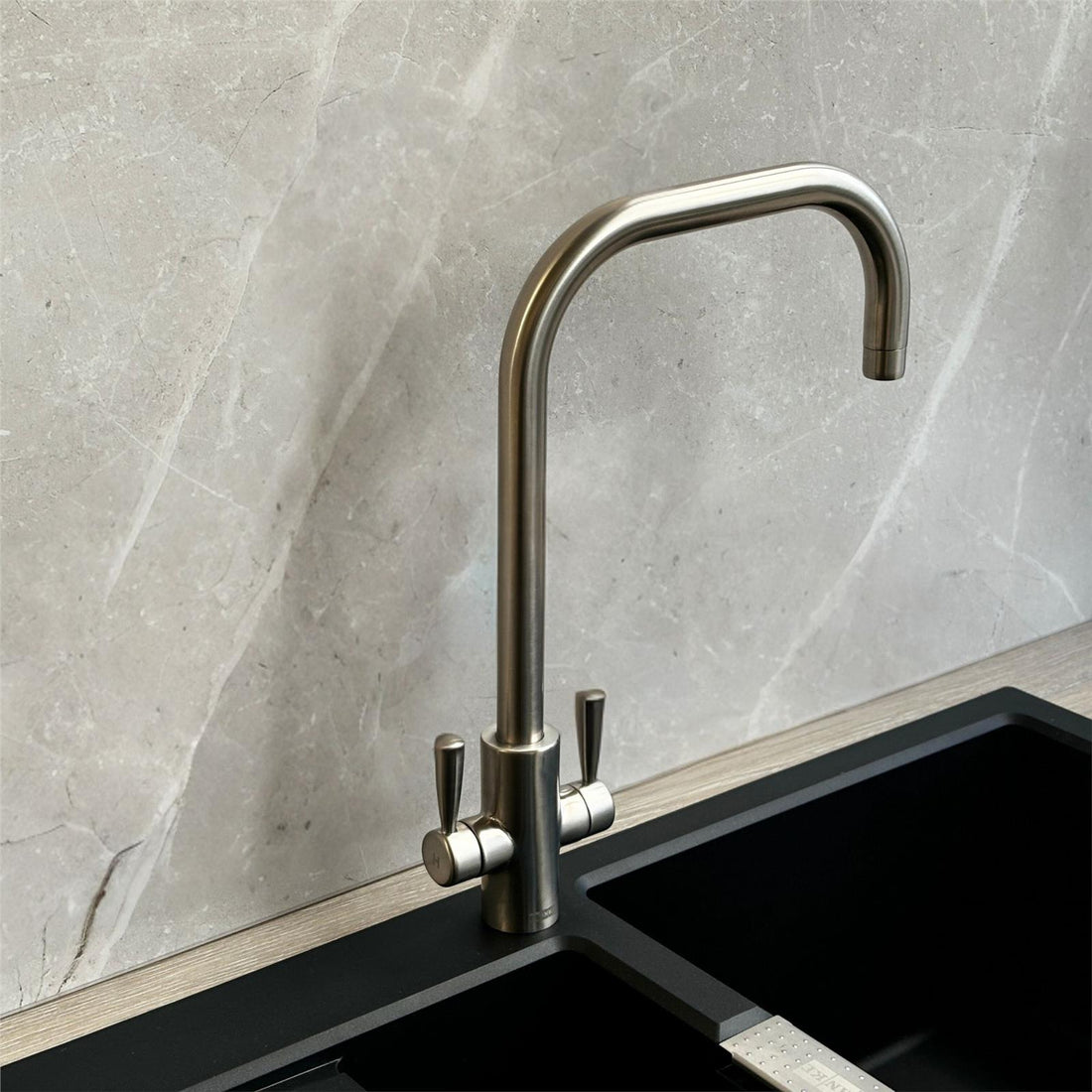 Franke Ascona Silk Steel U Spout Kitchen Tap Twin Lever Swivel Mixer - GRADED