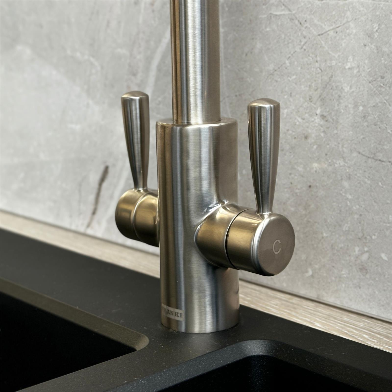 Franke Ascona Silk Steel U Spout Kitchen Tap Twin Lever Swivel Mixer - GRADED