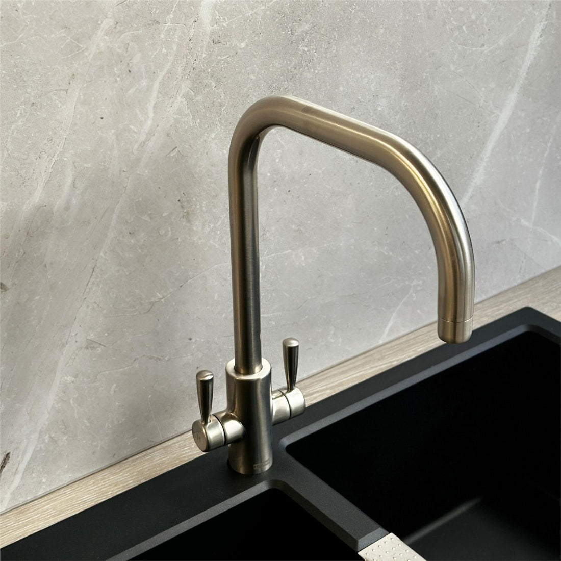 Franke Ascona Silk Steel U Spout Kitchen Tap Twin Lever Swivel Mixer - GRADED