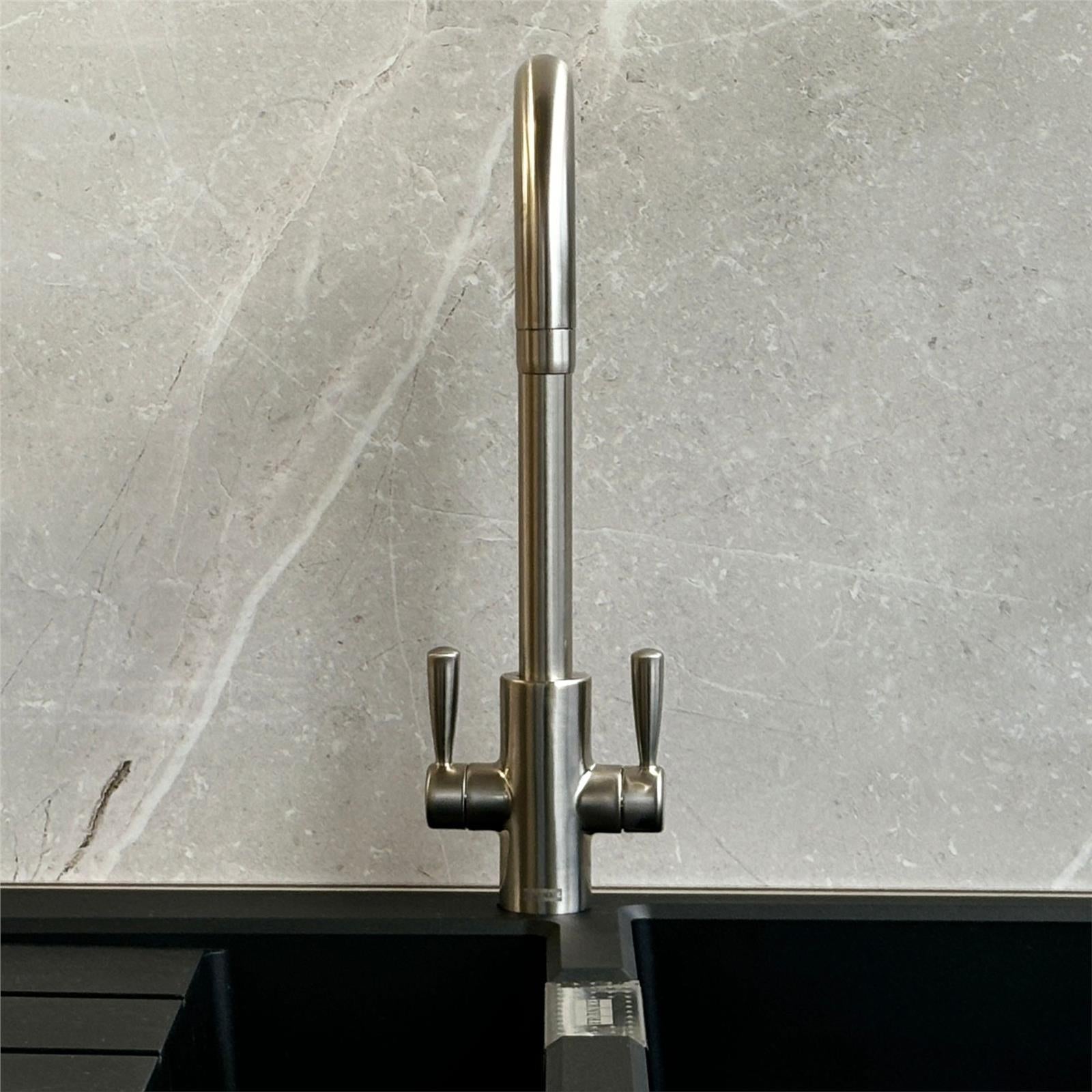 Franke Ascona Silk Steel U Spout Kitchen Tap Twin Lever Swivel Mixer - GRADED