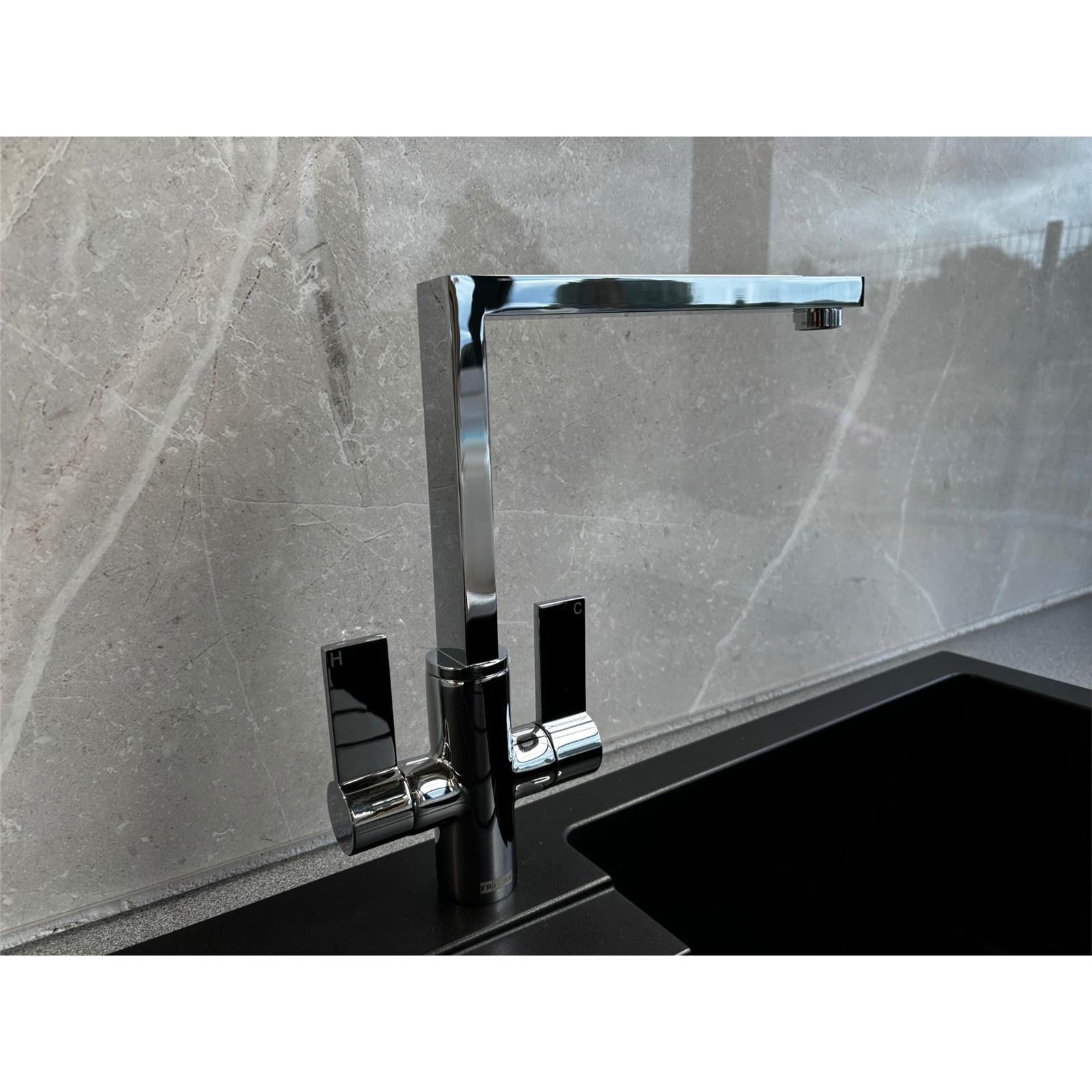 Franke Bern Square Style Twin Lever Swivel Spout Mono Mixer Chrome Kitchen Tap