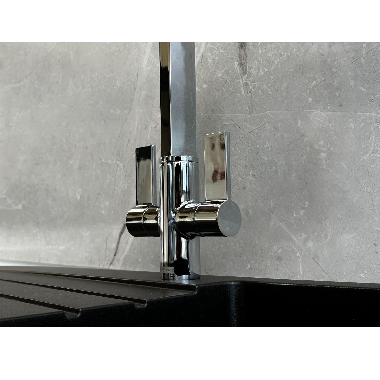 Franke Bern Square Style Twin Lever Swivel Spout Mono Mixer Chrome Kitchen Tap