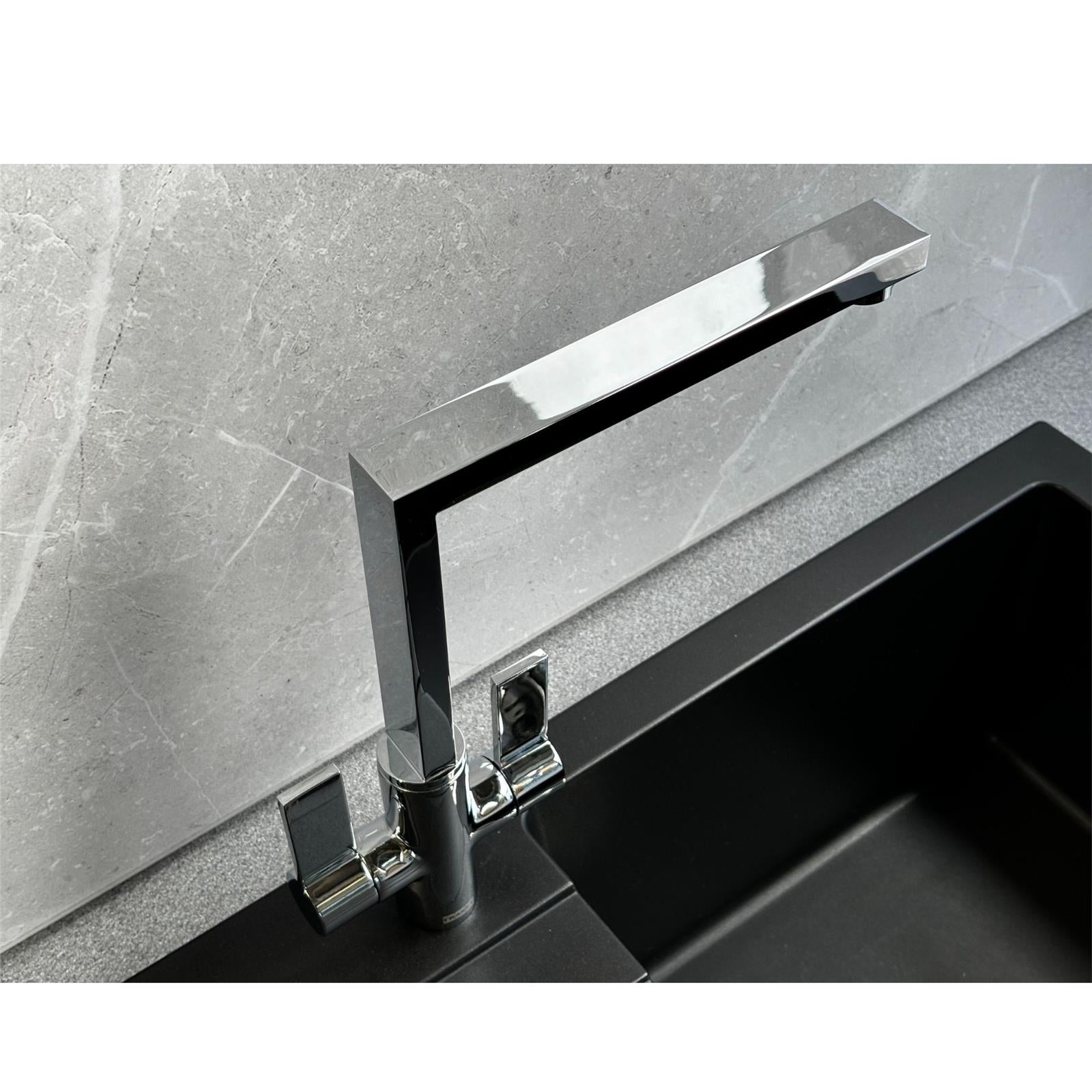 Franke Bern Square Style Twin Lever Swivel Spout Mono Mixer Chrome Kitchen Tap