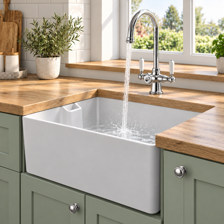 Liquida BL290WH 1.0 Bowl Belfast Inset Or Undermount Gloss White Kitchen Sink
