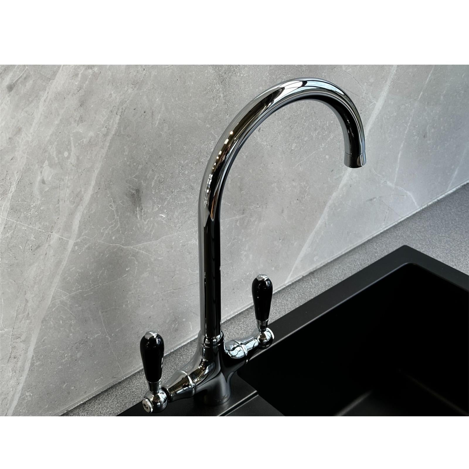 Reginox Brooklyn Traditional Chrome Dual Black Lever Kitchen Mixer Tap
