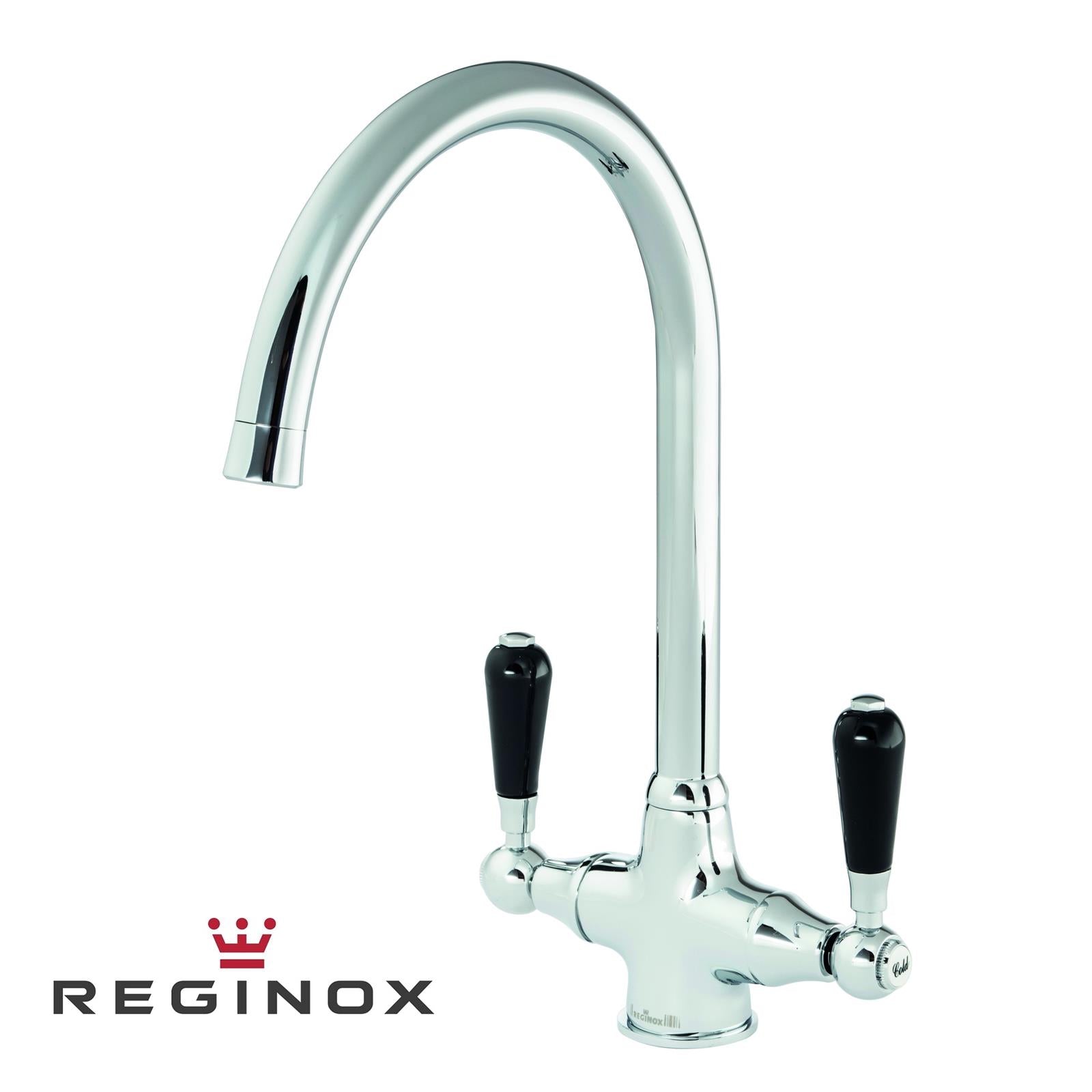Reginox Brooklyn Traditional Chrome Dual Black Lever Kitchen Mixer Tap