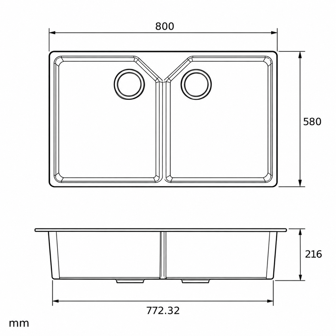 Liquida BT64WH 2 Bowl Butler Deck Mounted Gloss White Kitchen Sink 800x580mm