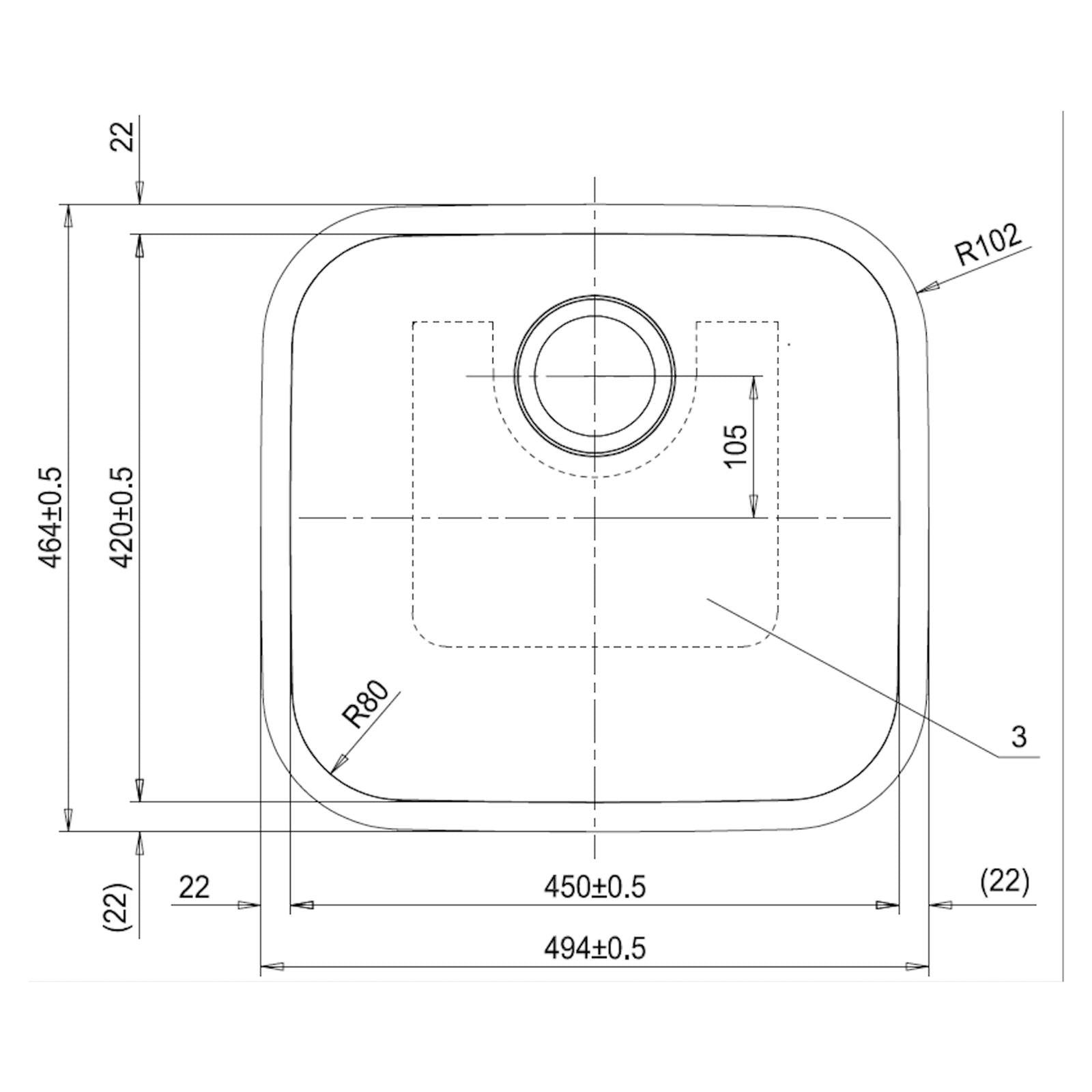Franke Base 110-45 Undermount Stainless Steel Kitchen Sink 494 x 464mm