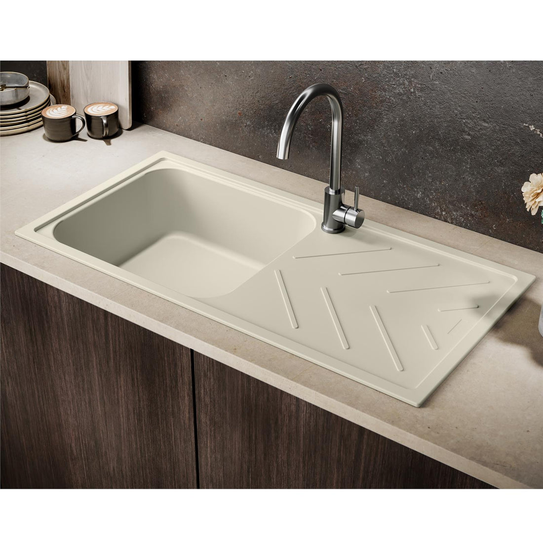 Reginox Calvi 10ST 1.0 Bowl Cream Granite Reversible Kitchen Sink With Waste