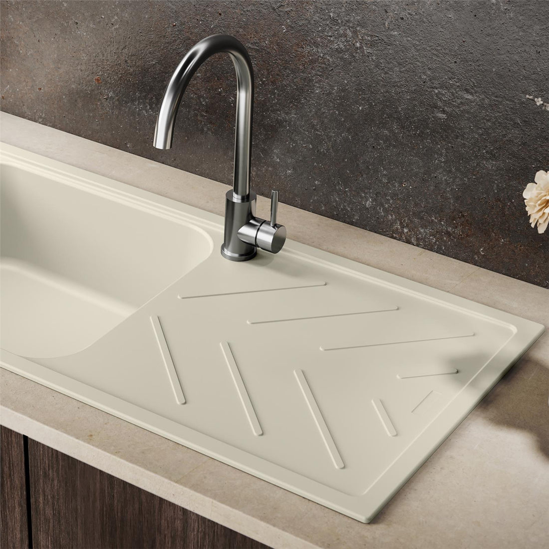 Reginox Calvi 10ST 1.0 Bowl Cream Granite Reversible Kitchen Sink With Waste