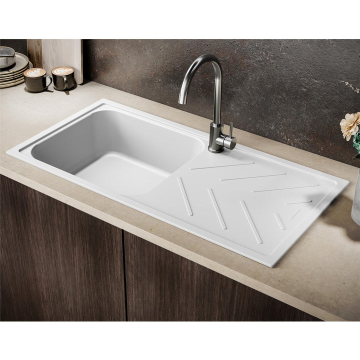 Reginox Calvi 10WH 1.0 Bowl White Granite Reversible Kitchen Sink With Waste