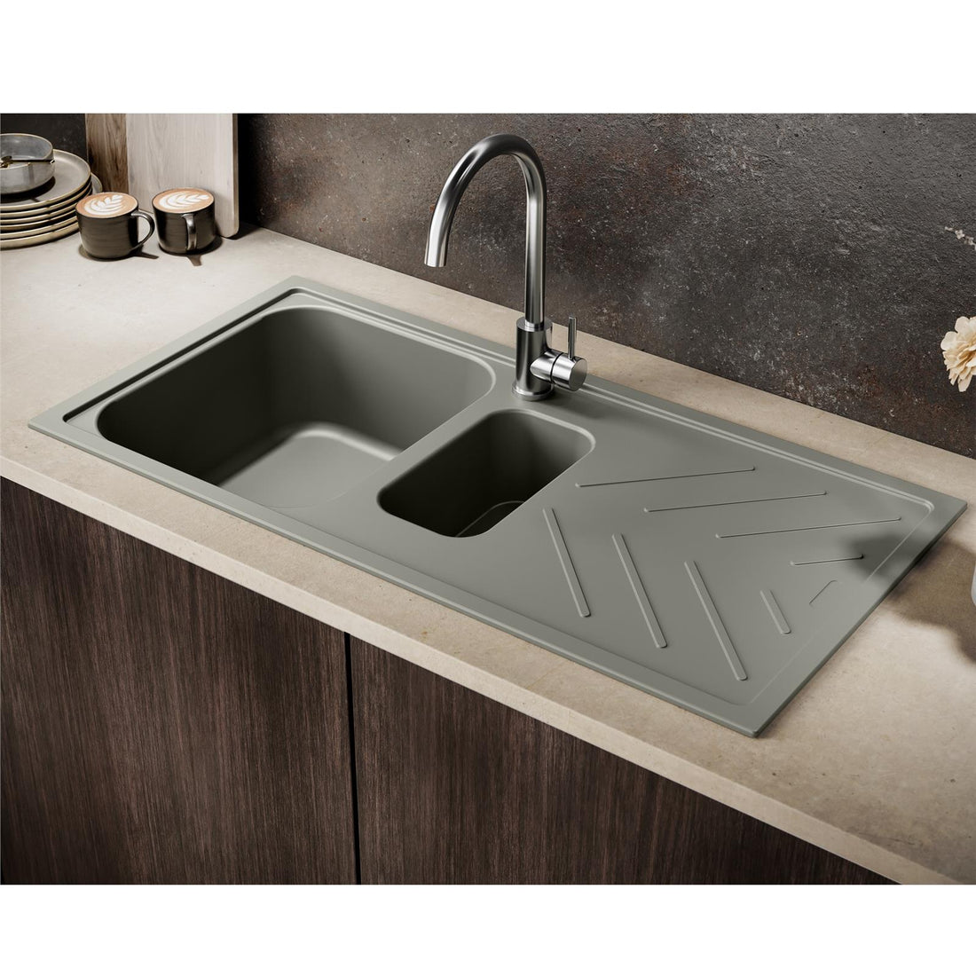 Reginox Calvi 15GM 1.5 Bowl Gun Metal Grey Granite Kitchen Sink With Wastes