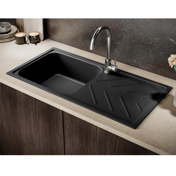 Reginox Calvi 10BL 1.0 Bowl Black Granite Reversible Kitchen Sink With Waste