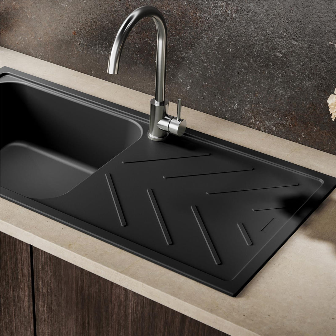 Reginox Calvi 10BL 1.0 Bowl Black Granite Reversible Kitchen Sink With Waste