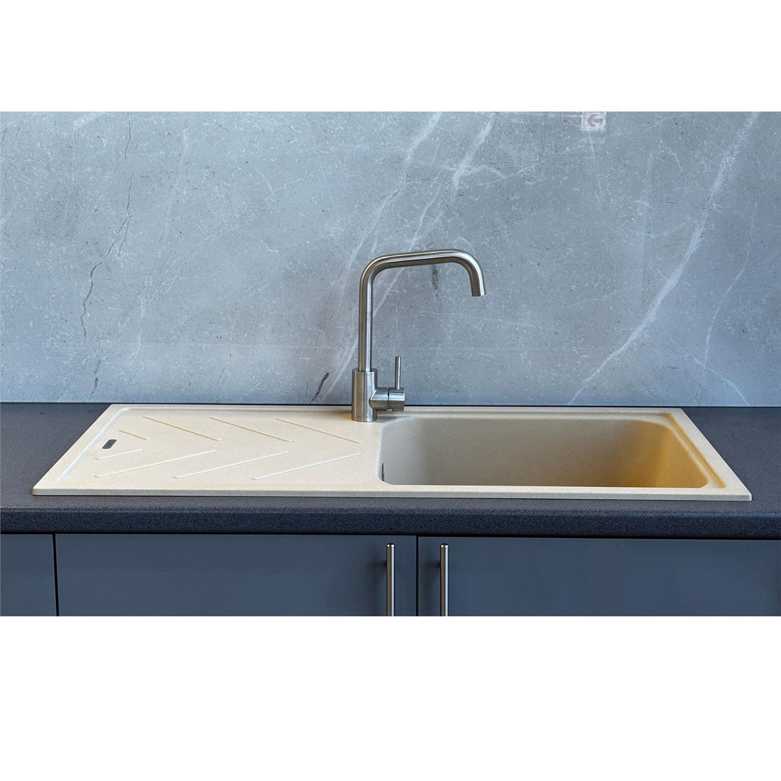 Reginox Calvi 10ST 1.0 Bowl Cream Granite Reversible Kitchen Sink With Waste