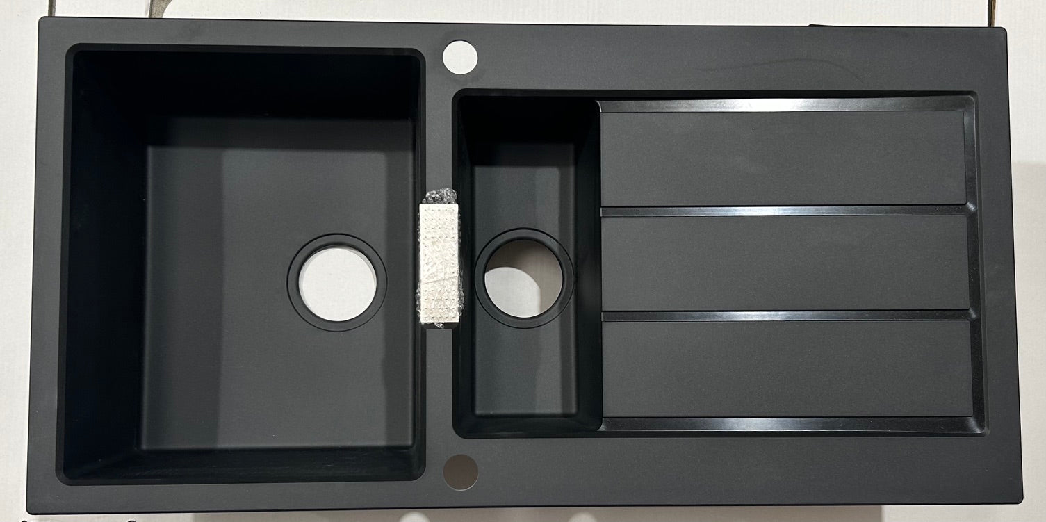 Franke Sirius S2D651CB 1.5 Bowl Tectonite Reversible Black Kitchen Sink - GRADED