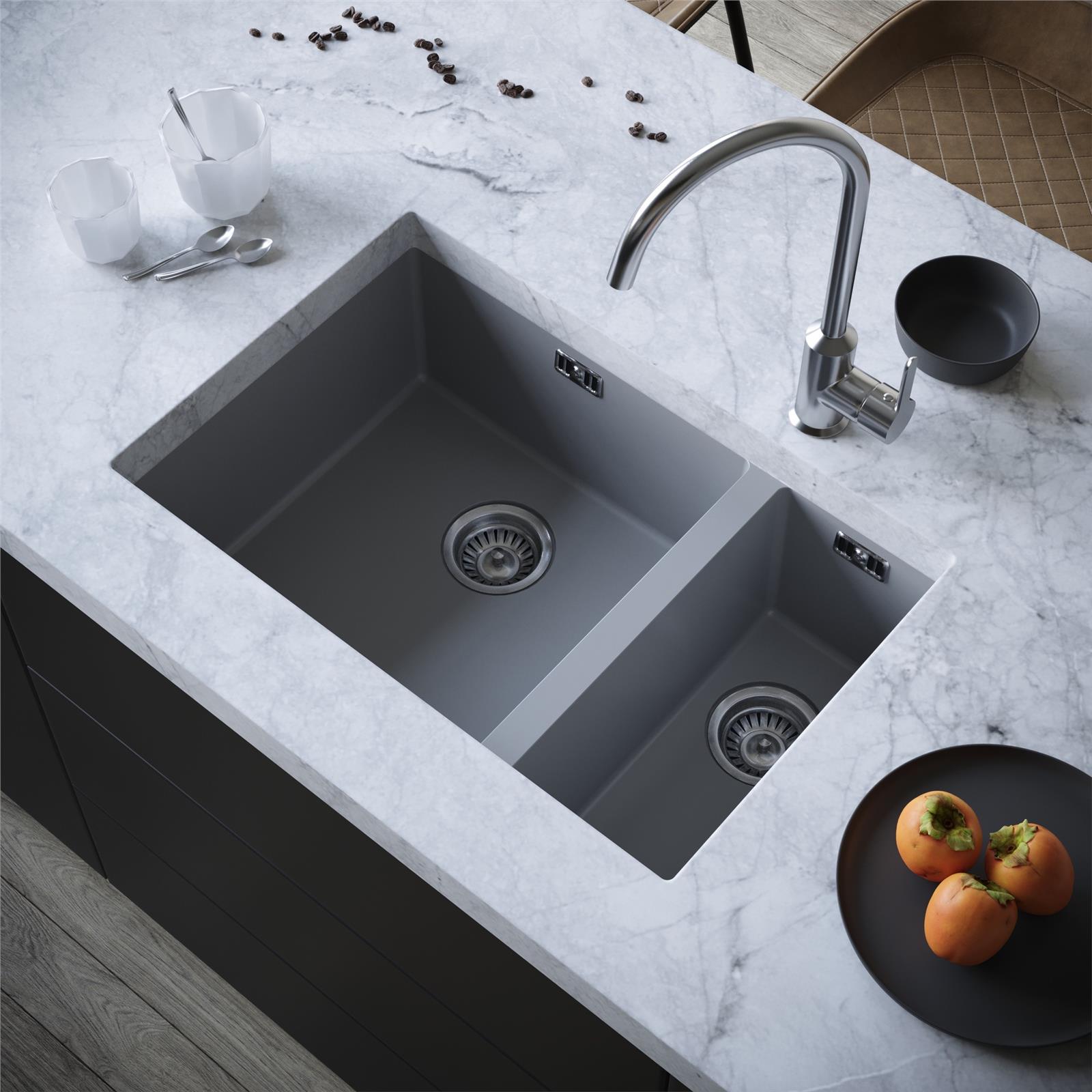 Liquida CM670GR 1.5 Bowl Comite Undermount / Inset Matt Grey Kitchen Sink