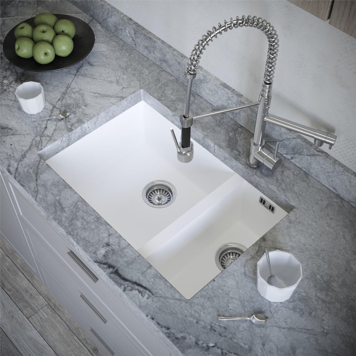 Liquida CM670MW 1.5 Bowl Comite Undermount / Inset Matt White Kitchen