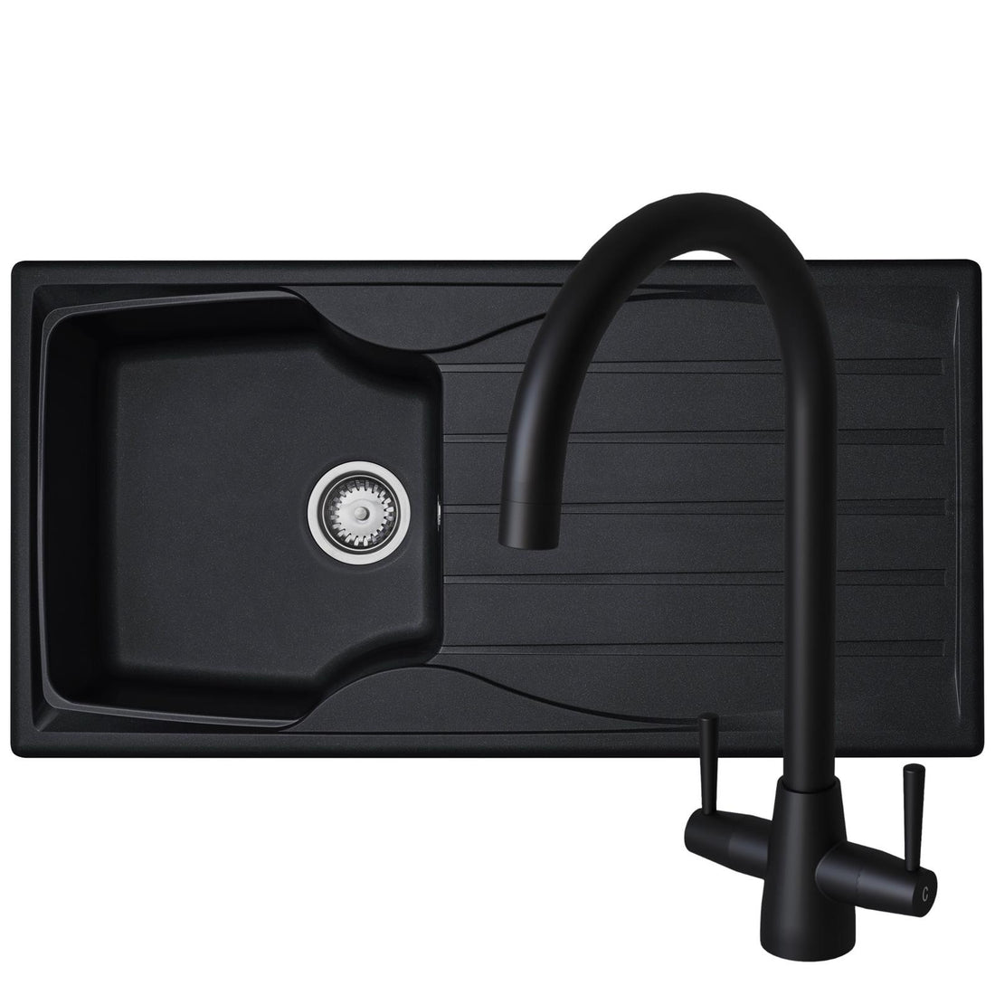 Liquida CMP10BL 1.0 Bowl Reversible Black Kitchen Sink And LU408MB Black Tap