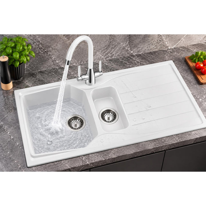 Liquida CMP15WH 1.5 Bowl Reversible Inset White Kitchen Sink 980x500mm