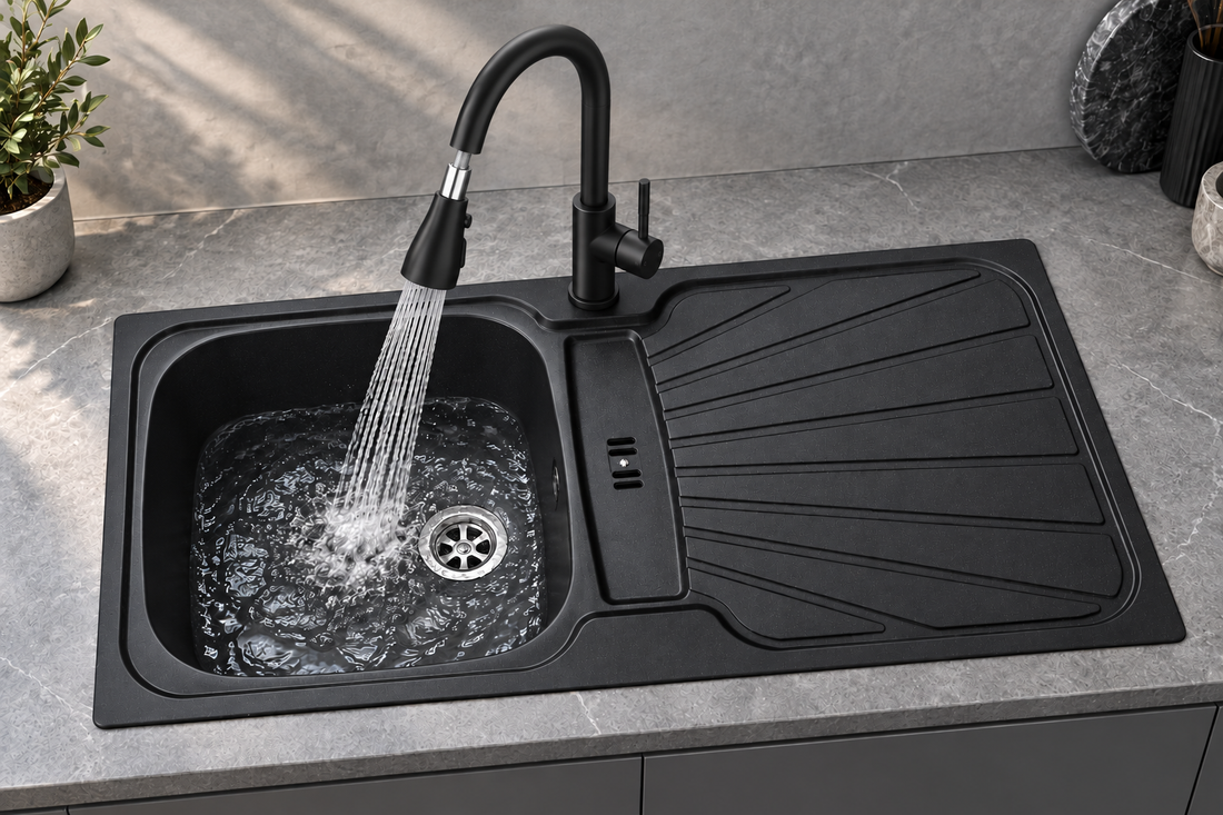 Liquida CMP5BL 1 Bowl Reversible Inset Black Kitchen Sink 860x435mm - GRADED
