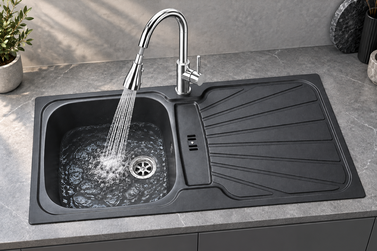 Liquida CMP5GR 1 Bowl Reversible Inset Graphite Grey Kitchen Sink 860x435mm