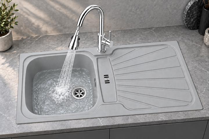 Liquida CMP5LG 1.0 Bowl Reversible Light Grey Kitchen Sink With Waste Kit