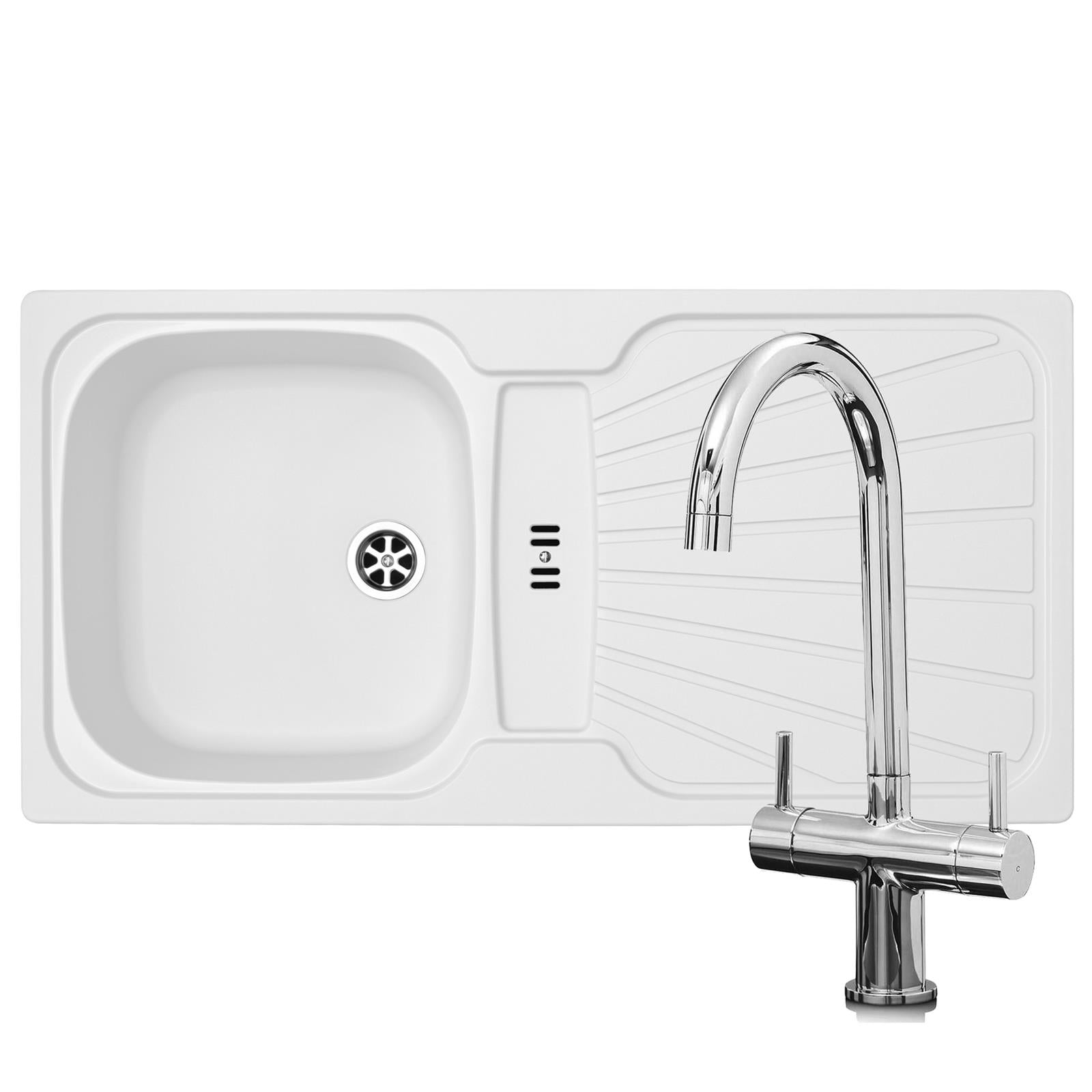 Liquida CMP5WH 1.0 Bowl White Kitchen Sink With W03CH Chrome Mixer Tap