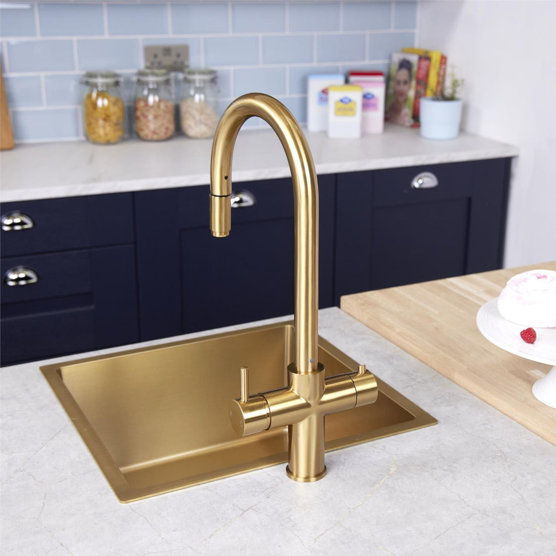 Liquida CPL311BR Brushed Brass  3-in-1 Instant Hot Water Pull Out Kitchen Tap