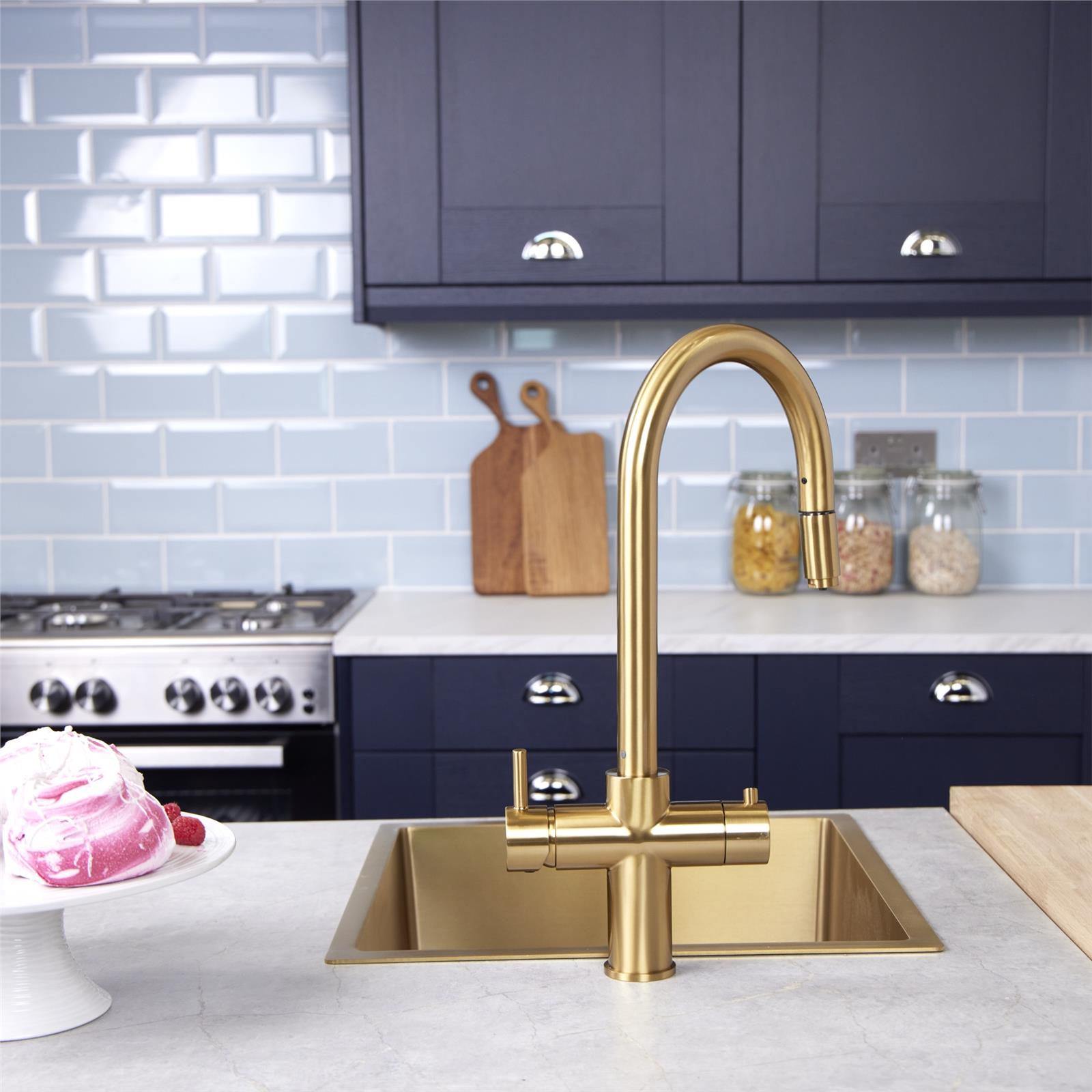 Liquida CPL311BR Brushed Brass  3-in-1 Instant Hot Water Pull Out Kitchen Tap