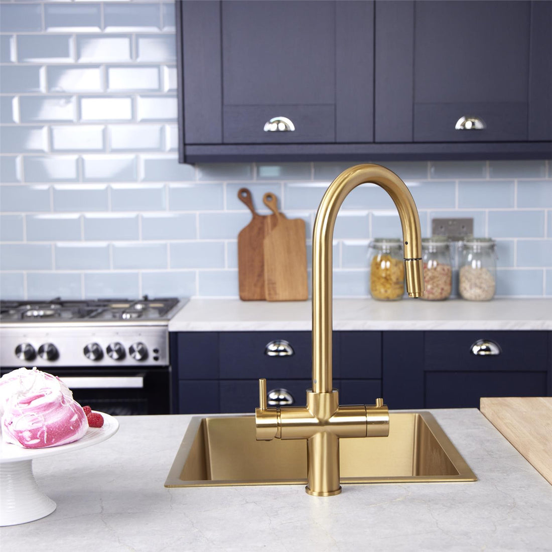 Liquida CPL311BR Brushed Brass  3-in-1 Instant Hot Water Pull Out Kitchen Tap