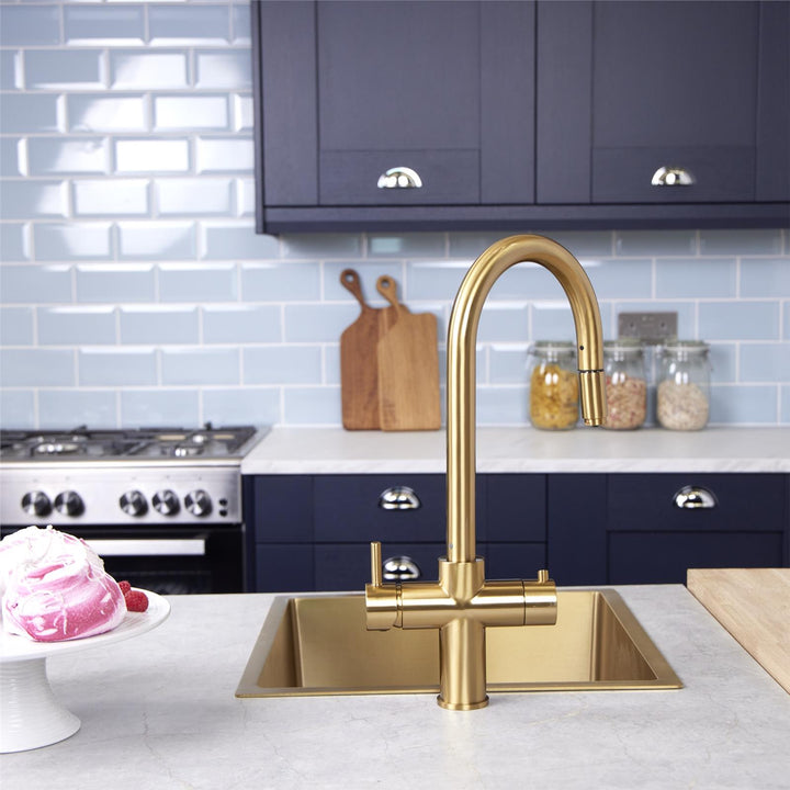 Liquida CPL311BR Brushed Brass  3-in-1 Instant Hot Water Pull Out Kitchen Tap