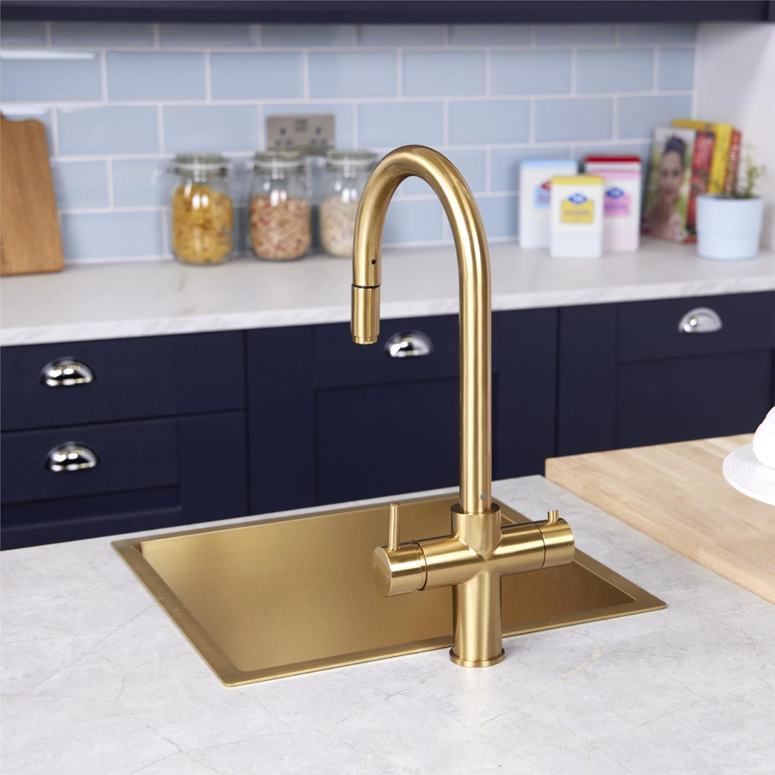 Liquida CPL311BR Brushed Brass  3-in-1 Instant Hot Water Pull Out Kitchen Tap