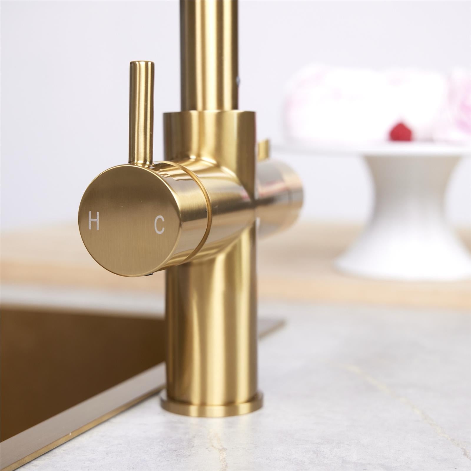 Liquida CPL311BR Brushed Brass  3-in-1 Instant Hot Water Pull Out Kitchen Tap