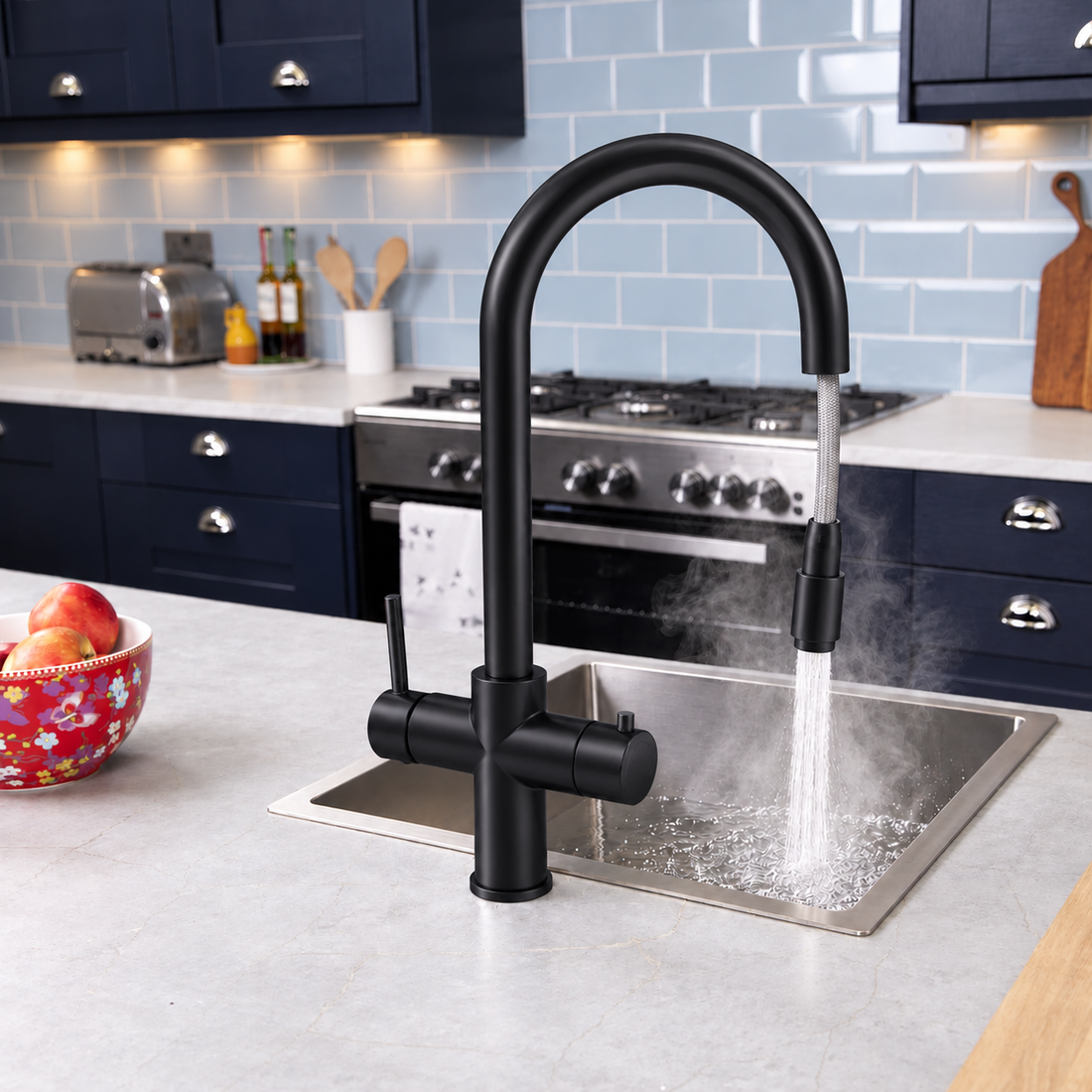 Liquida CPL311MB 3 in 1 Matt Black Instant Boiling Water Pull Out Kitchen Tap